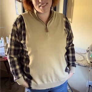 Cozy Cream and Plaid Flannel & Sweater Upcycle – Handmade & Trendy!